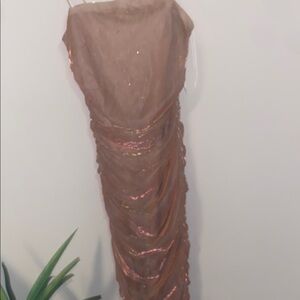 Chic Strapless Brown Dress with Pink Accents